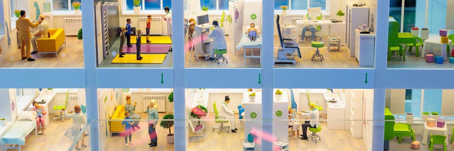 illustration of different rooms and functions at a hospital